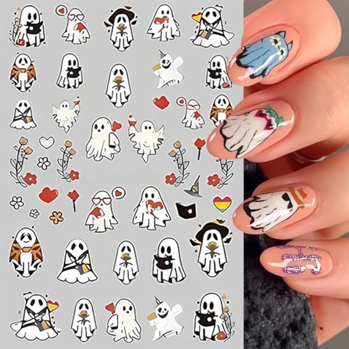 Halloween Ghost Nail Art Stickers Spooky Ghost Variation - 8 Sheets for Nails