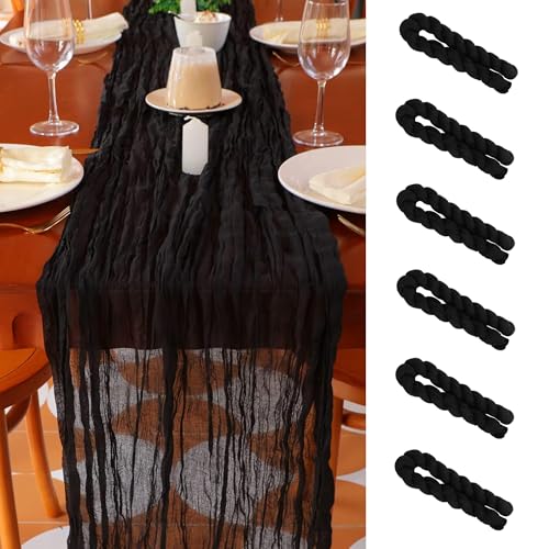 Black Cheesecloth Table Runner 6 Pack - 10 Ft Boho Wedding & Party Decor Variation of Black / 10FT / 6Pcs