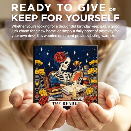 Rose Reader Skeleton Wooden Sign Gothic Dark Academia Desk Decor - The Reader