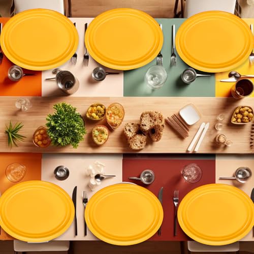 Yellow Disposable Oval Plastic Plates - 50 Count, 10x12 Inch Partyware