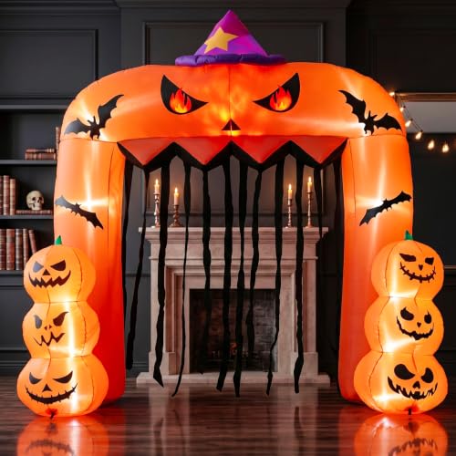 8FT Halloween Inflatable Pumpkin Archway with LED Lights Outdoor Decoration