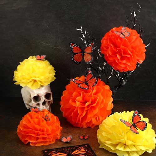 Dia de Los Muertos Decoration Set with Marigold Flowers & Monarch Butterflies