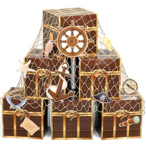 Pirate Party Decorations Kit with Treasure Chest Boxes, Cards & Fishing Net