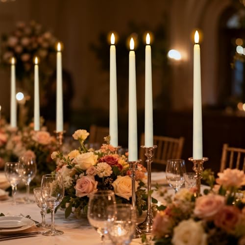 4 Pack Ivory Flameless Taper Candles - Battery Operated Flickering LED Candlesticks
