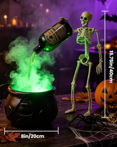 Halloween Floating Cauldron with Skeleton & Mist Effects - Indoor Decoration
