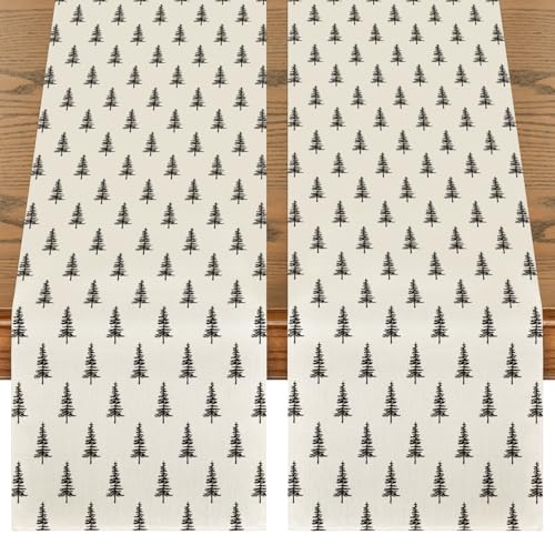 Beige Christmas Table Runner Set of 2, 13x72 Inch Holiday Kitchen Decor