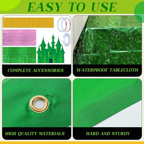 Halloween Witch Party Decor Set with Castle Backdrop and Accessories - Green and Pink