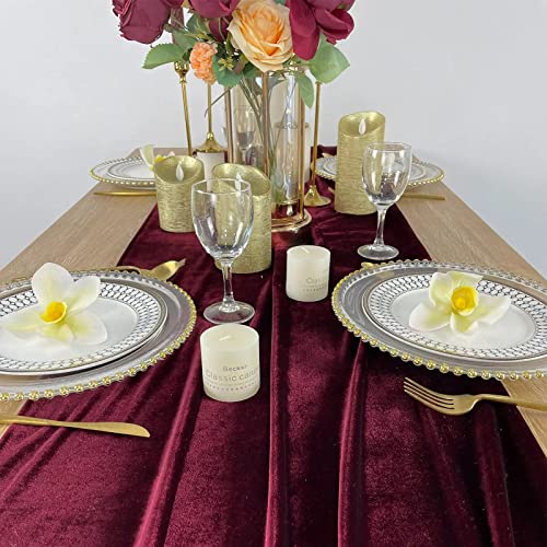 Velvet Table Runner 10ft Burgundy 20x120 Inch Wedding Reception Decorations - 2 Pack