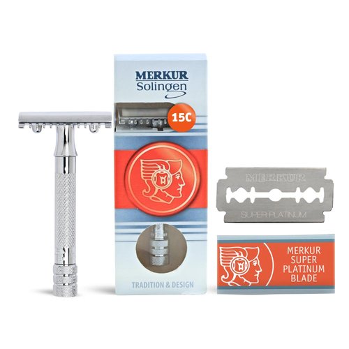 MERKUR 15C Double Edge Safety Razor - Bright Chrome Finish, Open Comb Design, Eco-Friendly, Made in Germany