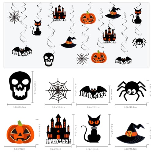 Halloween Swirl Spider Pumpkin Hanging Decorations Set - Large, Reusable Spooky Party Decor