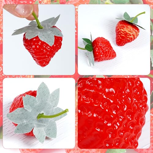 40PCS Fake Strawberries Artificial Plastic Faux Fruit for Home Decor