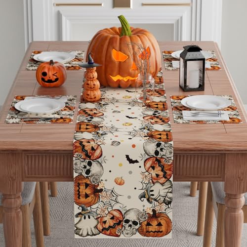 Halloween Skeleton Ghost Table Runner 13x72 Inch for Festive Home Dining Decor - XCHI
