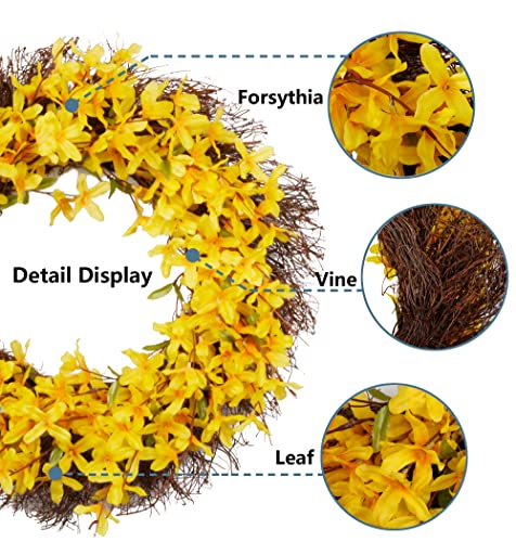 Artificial Forsythia Wreath 18 Inch - Indoor Door Decor, Gift, Home & Office