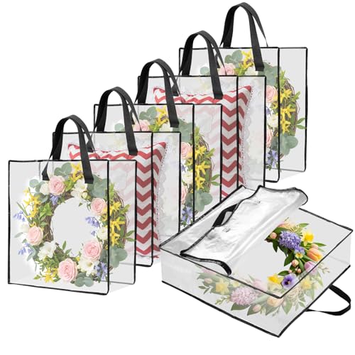 Black 6 Pack Large Wreath Storage Bags - 26 Inch Clear Holiday & Seasonal Organizer