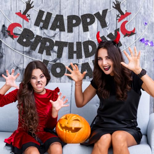 Black Glitter Vampire Birthday Banner - Funny Milestone Party Decor