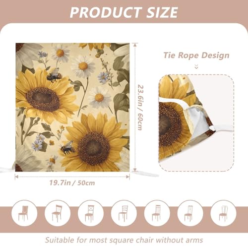 Dining Chair Covers Set of 2 - Sunflowers & Daisy Bees Pattern, Beige, 19.7x23.6 Inches - Halloween & Christmas Decor