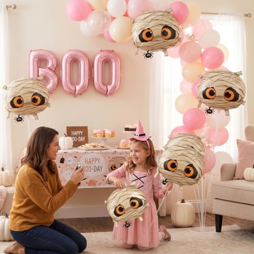 Pink Halloween Balloons Set - 9 Pieces Mummy & Boo Foil Decorations