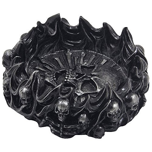 Gothic Skulls and Crossbones Ashtray with Flames - Halloween & Medieval Decor