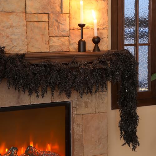Halloween Black Artificial Cedar Garland 9ft - Spooky Decor for Indoor & Outdoor