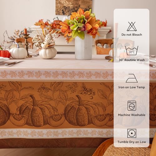 Romanstile Fall Thanksgiving Square Tablecloth 60x60 Inch - Pumpkin & Harvest Design - Linepumpkin Variation