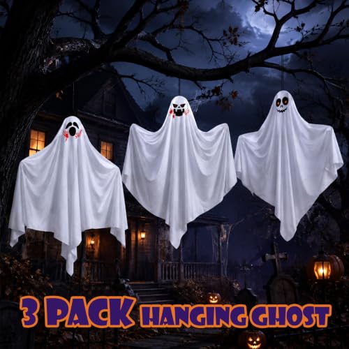 27.5-Inch Hanging Ghost Halloween Decorations - Spooky Ghosts 3 Pack