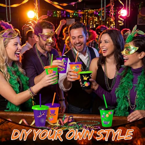 Halloween Color Plastic Cups with Lids and Straws - 16oz, 16 Pack