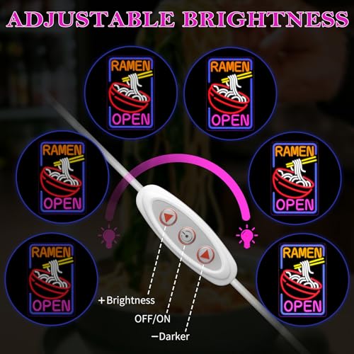 Ramen Open Neon Sign - Dimmable Japanese Noodle LED Light for Restaurant & Bar - Variation: Ramen
