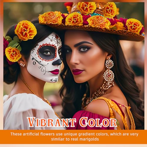 Artificial Marigold Flowers for Day of the Dead Decor - 50 Pcs, Gradient, 2.4 Inch
