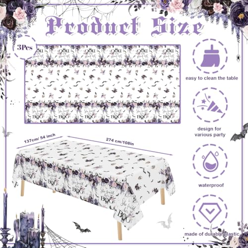 Halloween Bridal Shower Tablecloth 3 Pack - She Found Her Boo Gothic Decor