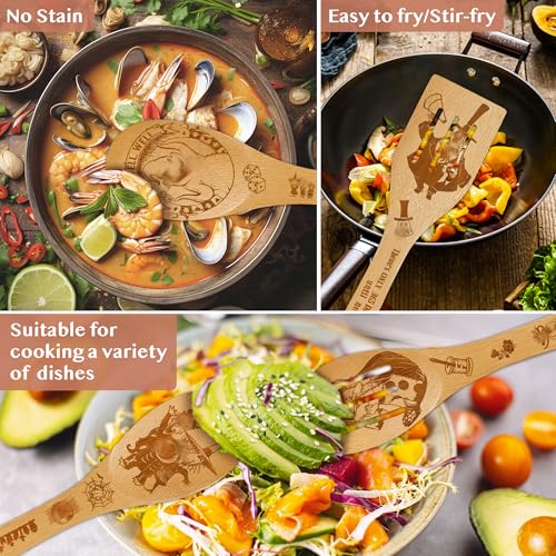 Night Theme Wooden Cooking Spoon Set with Oven Mitt & Apron - Halloween Kitchen Decor, 9 Pieces