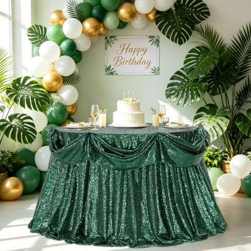Emerald Green Round Sequin Tablecloth - 132 Inch Glitter Wedding & Party Decor
