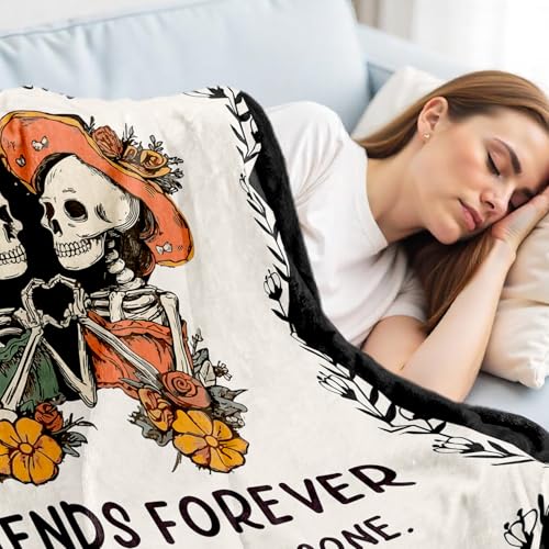 Halloween Friend Blanket for Women 60x50 White Spooky Skull Gift for Besties