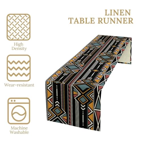 African Tribal Table Runner 13x36in - Geometric Ethnic Farmhouse Decor - Afro Brown Variation