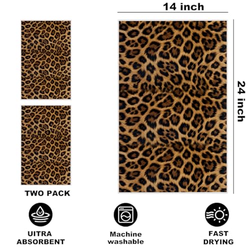 2 Pcs Retro Leopard Kitchen Towels - Reusable Hand Towels Multi 1527