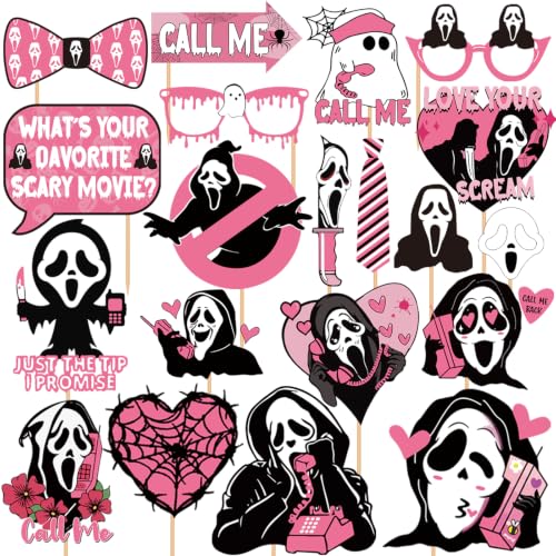 Pink Halloween Photo Booth Props - Ghost Variation 20Pcs Horror Party Decorations