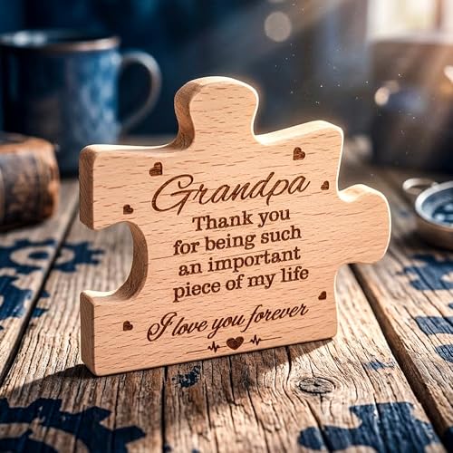 Grandpa Puzzle Piece Sign - Wooden Keepsake Decor for Fathers Day or Birthdays