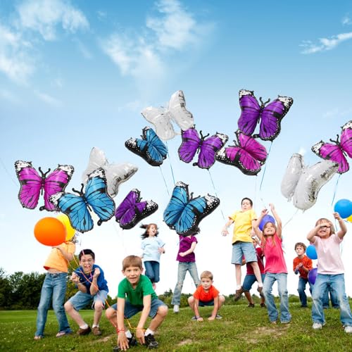 Silver Butterfly Balloons - 4 Pack Helium Foil Decorations for Wedding Birthday Baby Shower
