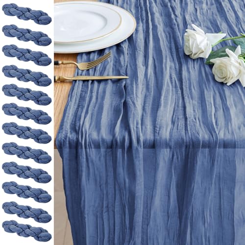 12 Pack Blue Cheesecloth Table Runners, 10FT Boho Sheer Linen for Events