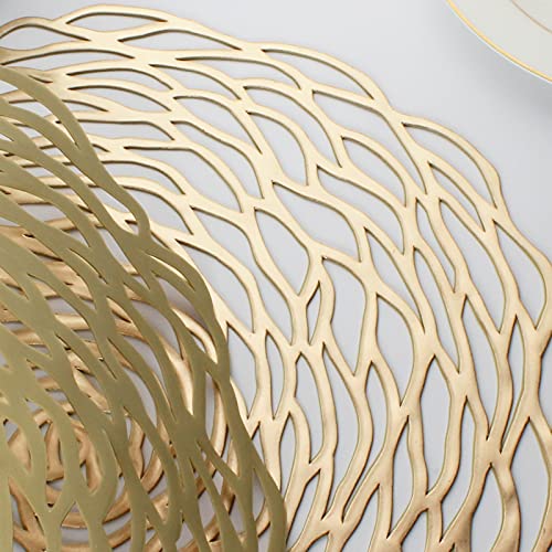 Gold Round Placemats Set of 8 - Metallic Vinyl Table Decor