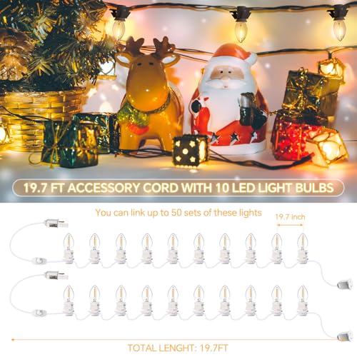 Leelosp 2 Pack LED C7 Light Cord with 10 Bulbs - 19.7 FT Christmas Village Lighting - Adjustable Brightness