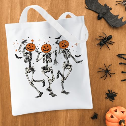 Halloween Tote Bag Threeskeleton Ghost Canvas Reusable Candy Bag - Kids Gift