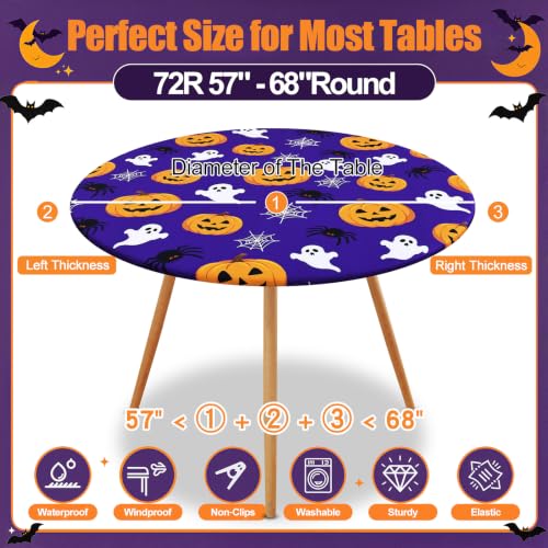 Moosfor Halloween Fitted Round Tablecloth - Orange & Black, 57-68 Inch