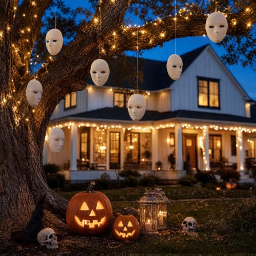 Halloween Hanging Masks Set - White Decor for Indoor & Outdoor Displays