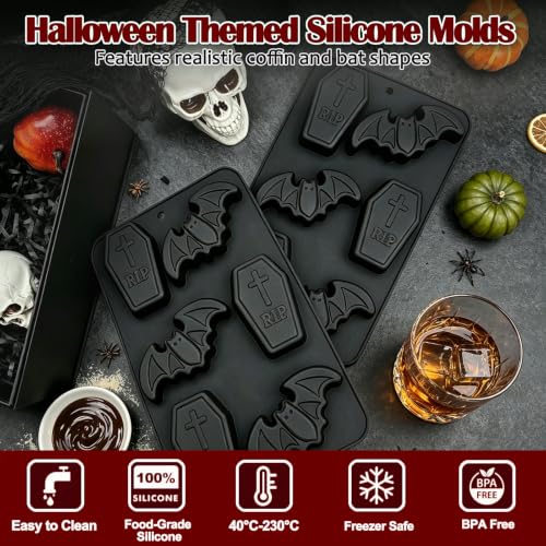 Halloween Silicone Mold Set - Bat and Coffin Shapes, Black, 2 Pack