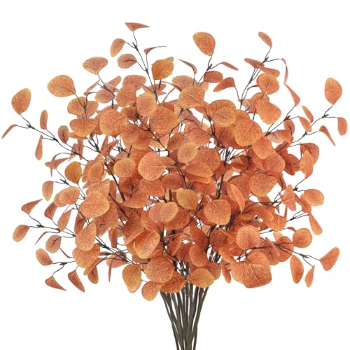 Fall Artificial Eucalyptus Leaves Stems - 16 Pack, 33.8 Inches, Faux Autumn Plants for Home & Wedding Decor