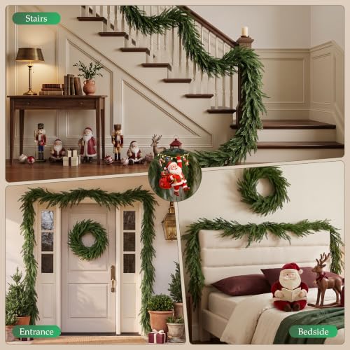 Green 9FT Norfolk Pine Christmas Garland for Mantle - Faux Holiday Decor