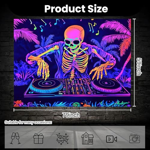 Halloween Blacklight Tapestry UV Reactive Wall Decor 79 x 59 Inches - Variation A