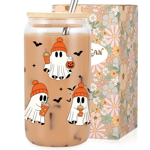 16 oz Ghost Cup with Lid & Stainless Steel Straw - Halloween Drinkware Gift