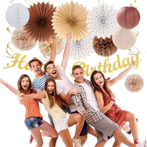 White Brown Champagne Boho Birthday Party Decorations Kit - 21pcs