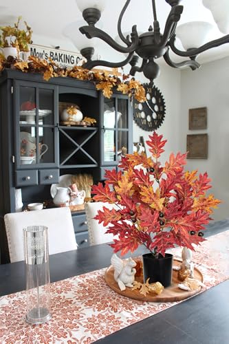 Fall Artificial Maple Tree Potted - 20 Inch Faux Autumn Maple Leaf with Pot - Dark Red